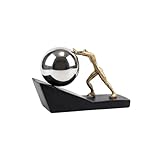 Leomarch Moderne Sisyphus-Skulptur (Gold & Chrom) – Motivierende Sportlerfigur mit Spiegel-Kugel auf schwarzer Base – Griechische Mythologie Dekoration für Büro oder Wohnzimmer