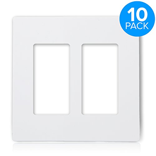 Maxxima 10 Pack 2 Gang Decorative Outlet Screwless Wall Plate, White, Multi Outlet, Standard Size (Pack Of 10) #TOP1