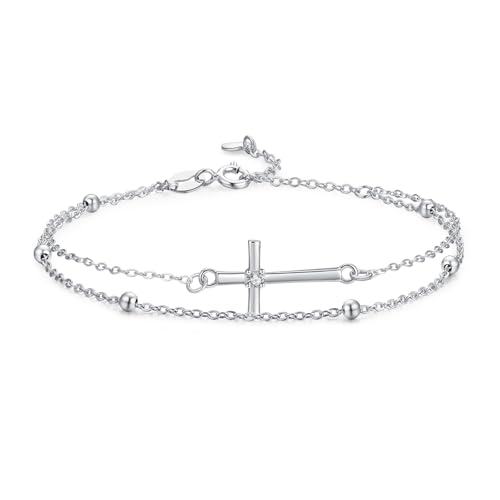 GAVU Bracelet Croix Femme Argent 925 Femme, Bracelet Religieux