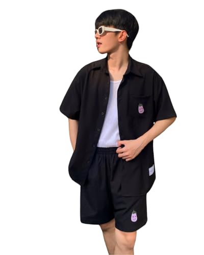 Adult's Casual Khaki Short Sleeve Shirt and Shorts Set, Embroidered, 2 Piece2