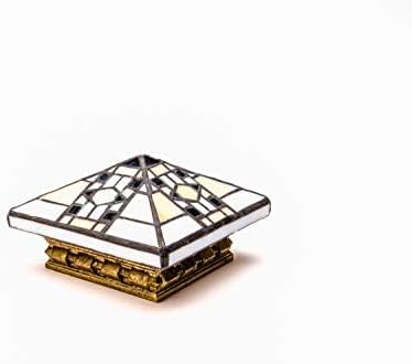 Mission Tiffany Glass Style Pyramid Top Post Cap (831-WB) w/Polystone Weathered Brass Finish Dentil Base (8 PC) by Island Post Cap