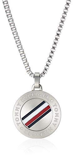 Tommy Hilfiger Men's Jewelry Stainless Steel TH Logo Dog Tag Necklace, Color: Silver (Model: 2790212)