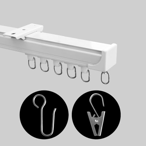 MaKefeile Ceiling Mount Curtains Track Room Divider Privacy Partition Separator Curtain Tracks Rods Heavy Duty RV Shower Outdoor Rail Clip Hook Set, White 3-21ft
