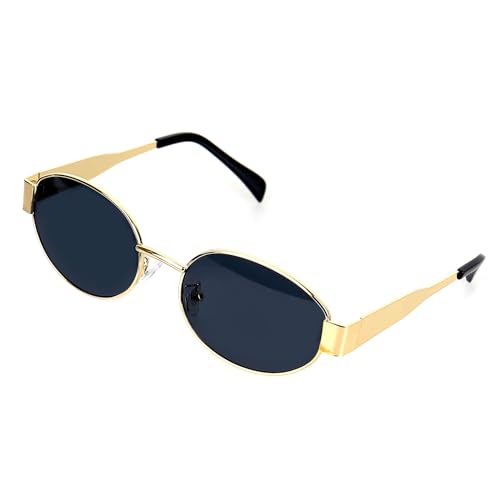 XTDMJ Gafas de sol retro para mujer y hombre, ovaladas, de metal, modernas, clásicas, UV400, vintage, protección, gris