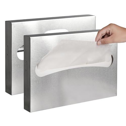 Desyeryamimi 2 Pack Toilet Seat Cover Dispenser,Commercial Stainless Steel Brushed Toilet Seat Cover Holder for Disposable Toilet Seat Covers Wall Mount for Bathroom Restroom