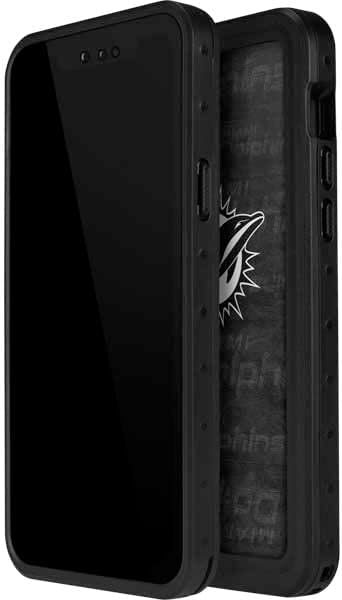 Skinit Waterproof Phone Case Compatible with iPhone 14 Pro Max - Officially Licensed NFL Miami Dolphins Black & White Design