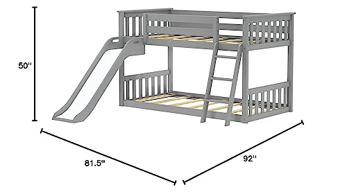 Image of Max & Lily Solid Wood Twin Over Twin Size Low Bunk Beds for Kids with Slide and Ladder, 400 lbs Weight Capacity, 14 inch Safety Guardrail, Anti-Slip Steps, Grey