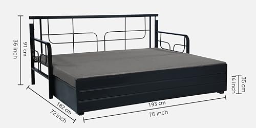 Image of 3 Seater Metal Sofa Cum Bed with Hydraulic Storage | Sofa Set for, Living Room, Guest Room, Bedroom| King Size Convertible Sofa Bed Comfortable Seating |King Size (Grey & Black)