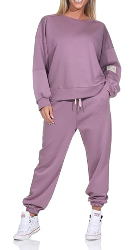 MATY FASHION Damen Jogginganzug Zweiteiler Set Lounge-Anzug mit Hoodie & Hose Weiches Freizeit-Set für Haus & Sport Stretch Hausanzug 65 Flieder