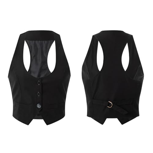 Miqil Women Button Down Dressy Suit Vest Sleeveless Racerback Waistcoat Slim Fit Versatile V Neck Tuxedo Suit Waistcoat4