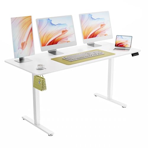 ERGOMAKER In hoogte verstelbaar bureau, 160 x 70 cm, bureau, in hoogte verstelbaar, elektrisch met geheugenfunctie, ergonomische tafel, in hoogte verstelbaar, wit