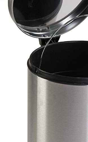 PROREGAL Runder Tretabfallsammler mit herausnehmbaren Kunststoff-Inneneimer | 30 Liter, HxBxT 64x30x33cm | Matt Silber