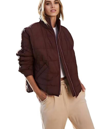 Chic Dark Brown Women's Lightweight Zipper Compressible Down Jacket – Small Size for Ultimate Comfort