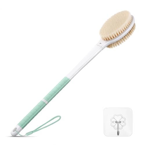 Cepillo de ducha para el cuerpo: cepillo de baño antideslizante de mango largo con cerdas rígidas y suaves, exfoliante de ducha para mujeres, hombres, ancianos (verde menta)