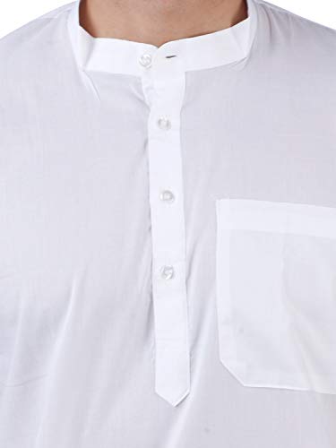 Image of Rajubhai Hargovindas White Superfine Cotton Short Kurta (White) | Mandarin Collar |