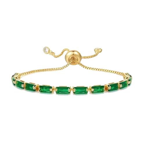 Harlorki Unique Design Adjustable Titanium Steel Cubic Zirconia Emerald Green Rhinestone Charm Tennis Bracelet Shiny Crystal Sparkling Wrist Bangle Cuff Costume Fashion Jewelry