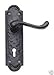 Price comparison product image Black Antique Victorian Scroll Door Handles on Shaped Backplate Lever Lock