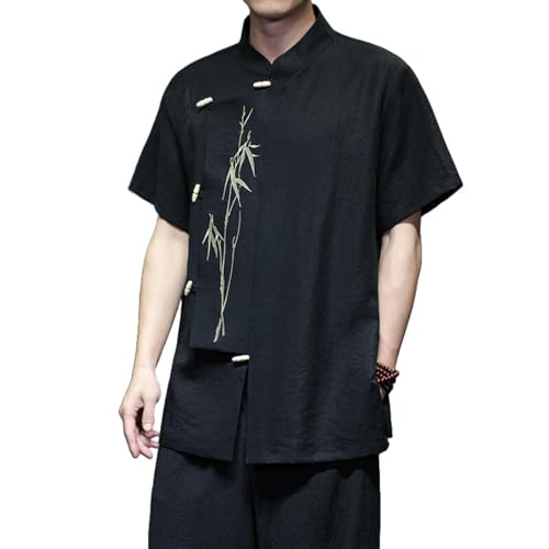 Chemise en lin homme col chinois brodé haut de gamme