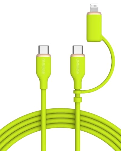 Image of 2-in-1 Soft Silicone USB C to USB C Cable with Lightning Connector (6FT, Lime Green), MFi Certified Type C Fast Charging Cord for iPhone 17 16 15 14 13,Galaxy S26 S25 S24,iPad,MacBook,AirPods