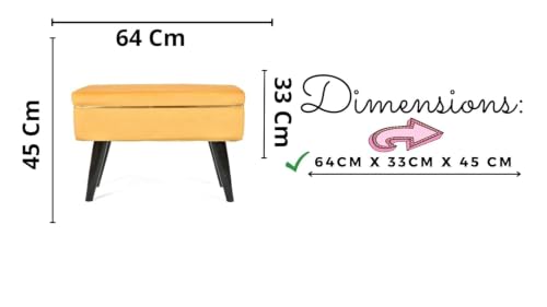 Image of Ottoman Bench for Living Room | Upholstered Seating with Wooden Legs| Multipurpose Seating for Home & Office| Stylish Accent Furniture for Bedroom & Drawing Room Decor, Sqr Bnch-Mustard