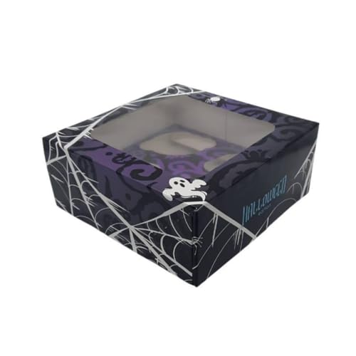 Azucren, Caixa de Halloween, caixa de papelão para 4 Cupcakes de Halloween, perfeita para oferecer os seus Cupcakes de forma original, decorada com teias de aranha e aranhas, 17,8 x 17,8 x 7,5 cm