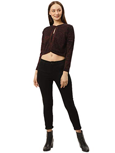 Image of Style Quotient Women Black & Red Shimmered Crop Button Shrug