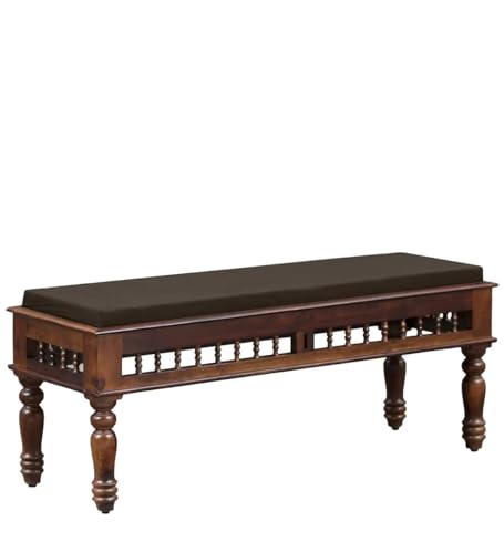 Image of BN Furniture Solid Sheesham Wood Traditional Dining Table Set of 6 with Cushioned Chairs & Bench - Handcrafted Dining Room Furniture, Honey Brown Finish, Durable Hardwood Dinner Table for Home