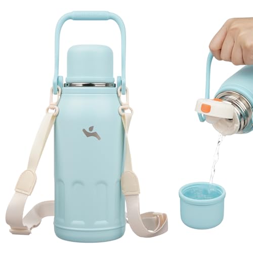 Image of Konokyo 40oz Thermos for Cold Drinks, Insulated Water Bottle, Cyan Blue