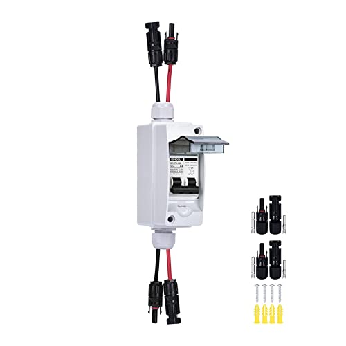 Eighosee Interruptor de DesconexióN de 30 Amperios, 12 V-400 V CC, Disyuntor en Miniatura con Caja de DistribucióN IP65 para Paneles Solares Plug-And-Play