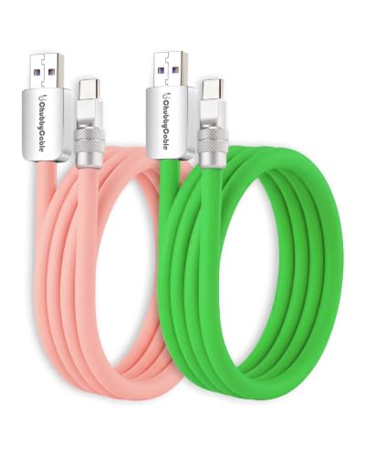 Image of chubbycable Couple Chubby - 2-Pack 240W USB C Cable Extra Thick Silicone Fast Charging Cable Compatible with iPhone 16 /15 Series iPad Galaxy Series, Pink+Green, USB-A to Type-C, 16.4FT