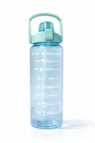 Image of Motivational Water Bottle Set with Time Marker & Straw | BPA Free Leakproof Gym Sipper Combo | Total 2000ML Capacity | Sports & Office Use | Green