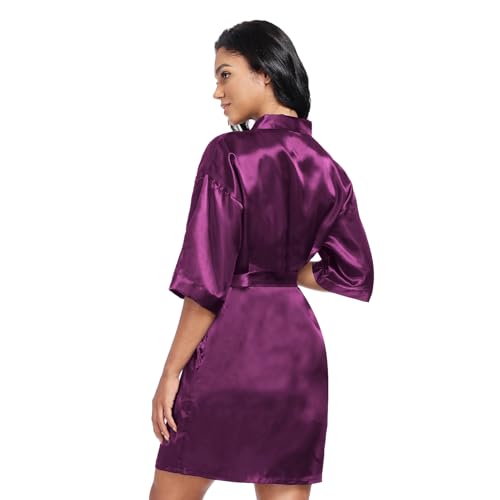 Image of Women's Short Satin Robes Lightweight Silky V-Neck Sleepwear Wedding Bridal Party Bride Bridesmaid Bathrobes