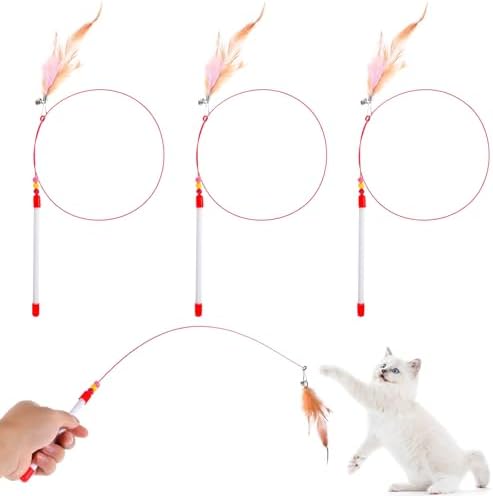 4 Pcs Cat Feather Toys, Cat Toys Wand with Bell Beads Teaser Wire...