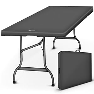 tillvex Tuintafel, inklapbaar, kunststof, 180 x 75 cm, buffettafel met draaggreep, klaptafel voor tuin, terras en balkon, campingtafel voor 6 personen, antraciet