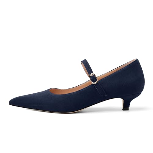 Women's Pumps Low Kitten Heel Mary Janes Closed Suede Pointed Toe Dress Shoes for Women Party Wedding Office 1.4 Inch2