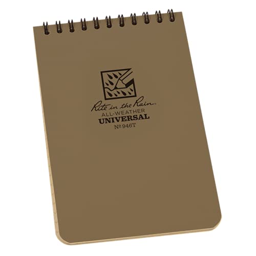 Rite in the Rain Allwetter top-Spiral Notebook, 10,2 x 15,2 cm Bezug braun, Universal Muster (Nr. 446), Pocket Notebook, Tan/Tan Cover
