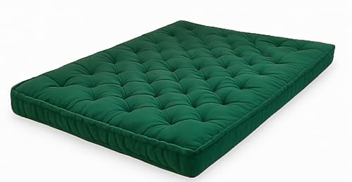 Image of ATOOTFUSION Cotton Floor Mattress, 4 inch Thick Tufted Cushion, 72 x 30 inch, Foldable, Rollable Light Weight Cotton Mattress (Bottle Green)