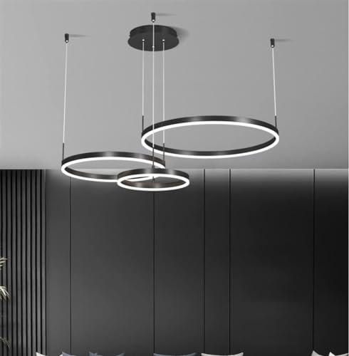 Lampe à suspension LED à 3 anneaux noirs LWX avec télécommande