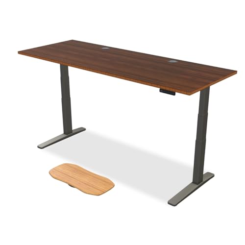 Image of UPLIFTDESK Dark Bamboo (80 x 30 inch) Standing Desk 2-Leg V3 Adjustable Stand Up C-Frame (Indus.), Advanced Keypad, Wire Grommets, Wire Tray, Rocker Board