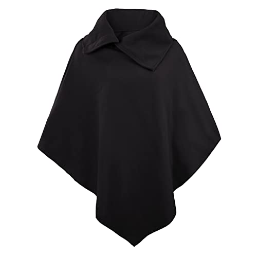 Rayson Ponchos Mujer Punto Invierno Otoño Elegante Irregular Calentar Jersey en Colores Lisos Escote Diagonal con Capa de Cremallera y Capa de Cuello Alto Dos Formas de Llevar(Negro)