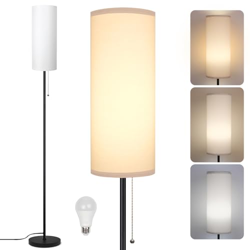 Floor Lamp for Living Room, Modern Standing Lamps with Lampshade, Minimalist Tall Lamp with Chain Switch for Living Room, Bedroom, Kids Room,...