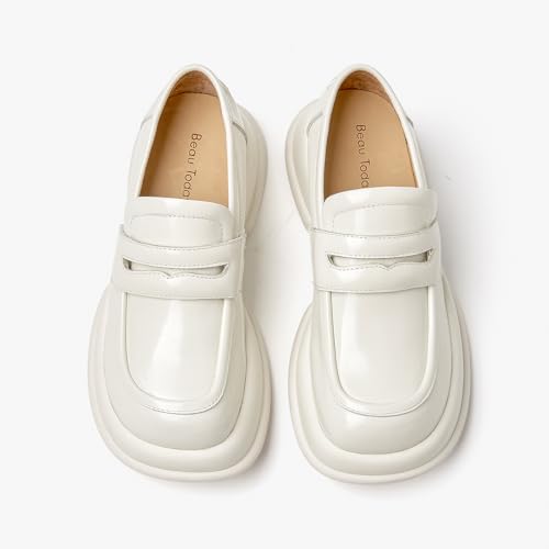 Image of BEAU TODAY Chunky Loafers Women,Patent Full Grain Leather Loafers for Women,Comfortable Slip-on Fashion Platform Shoes, Non Slip Business Casual Work Office Square Toe Dress Shoes