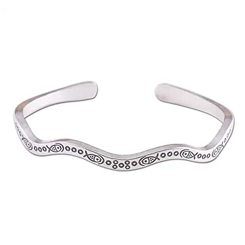 Joyería plata mujer pulsera de la amistad con diseño pez tallado oriental 1
