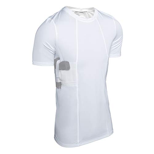 Graystone CCW Holster T-Shirt for Men- Crew Neck Compression Conceal Carry Tactical Clothing (Small, White)