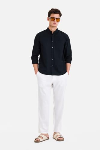 Image of SNITCH Men Casual & Semi-Formal Shirt | Regular Fit Long Sleeve Button-Down Collar Solid Oxford Style | 100% Cotton Breathable Fabric for Office, Date Night