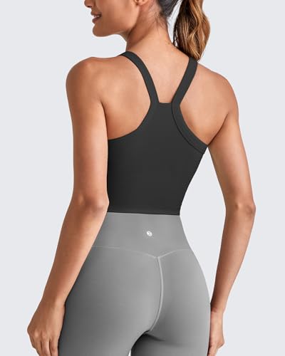 Image of G4Free Barefeel Cropped Workout Tops for Women Built in Bra Removable Padded Longline Sports Bras Racerback Yoga Tops