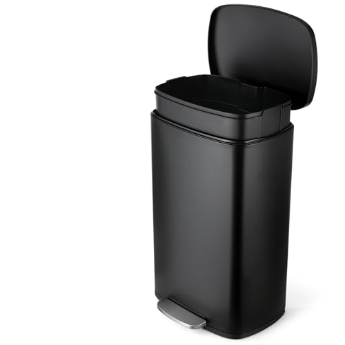 Image of 8 Gal Kitchen Trash Can, 30L Recycling or Garbage Bin, Brushed Stainless Steel Waste Basket, Soft&Quiet Close Dustbin, with Step-On Pedal, Removable Inner Bucket, for Home, Office, Living Room