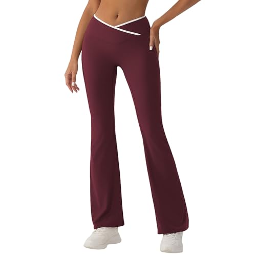 Pantalon de yoga évasé rouge en taille M avec ceinture réglable pour femme