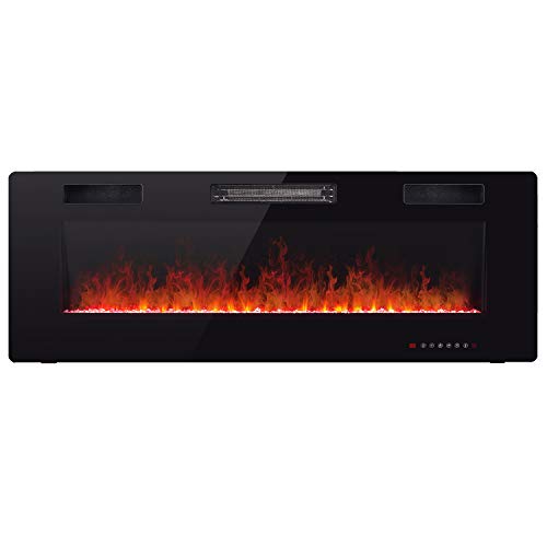 Northair 50 Inch Recessed and Wall Mounted Electric Fireplace, Adjustable Flame Color and Speed, Touch Screen, Remote Control with Timer