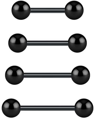 Black Tongue Rings Set - 4pcs Surgical Steel for Women